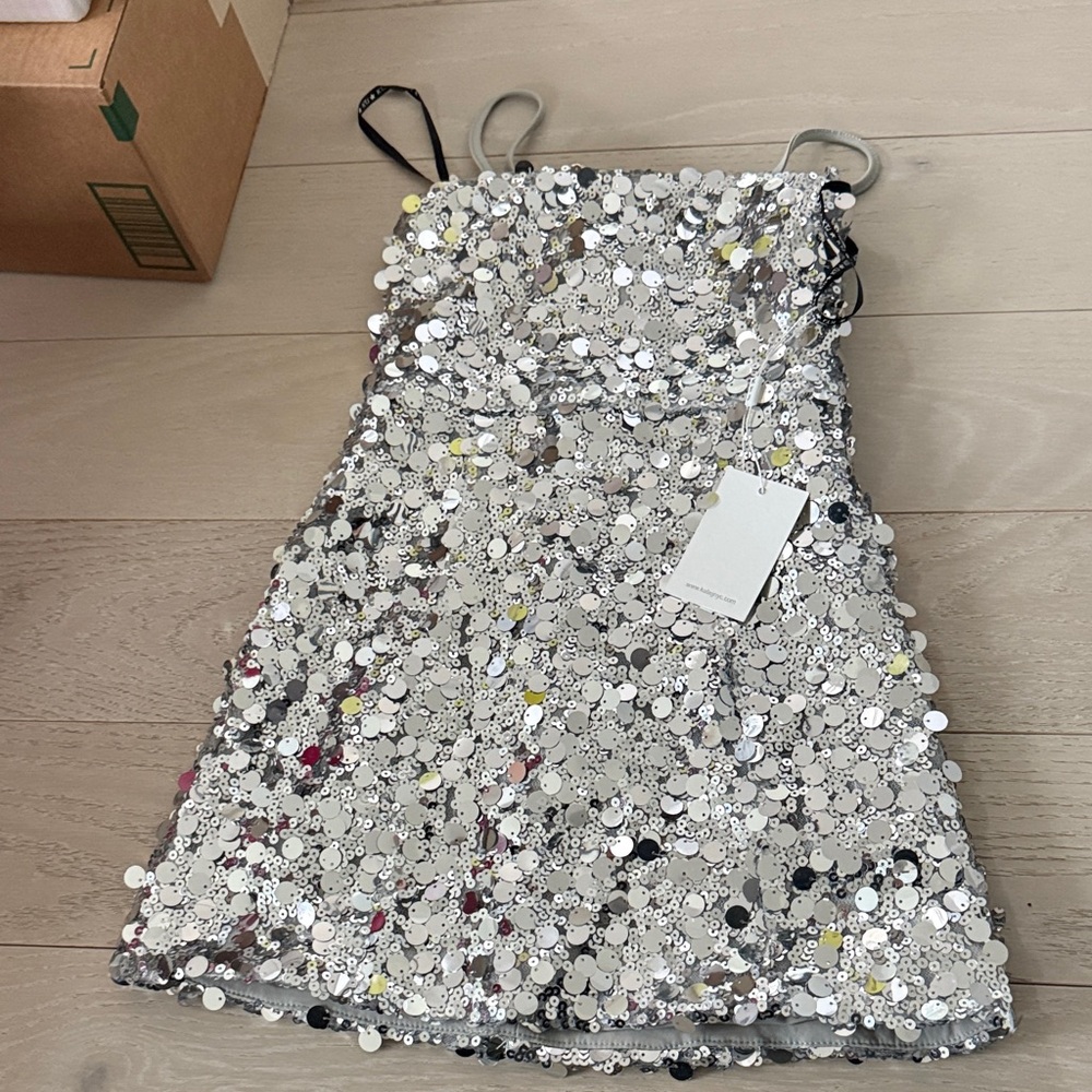 Katie J NYC Shimmering Silver Sequin Dress